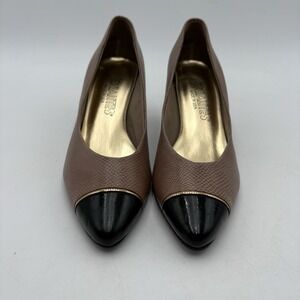 Socialites Womens 8B Vintage Brown Cap Toe Pumps Textured Leather Mid‎ Heel